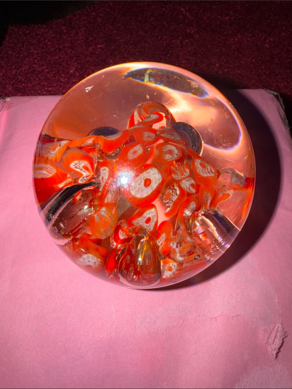 Vibrant Red Glass Paperweight with Clear Sphere - Home Accent